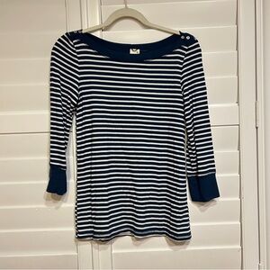 Anthropologie Akemi and Kin Striped Knit Top White Navy Size Small